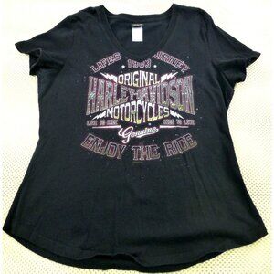 Harley-Davidson Womens Black Graphic Tee Large "Enjoy The Ride" Myrtle Beach 100